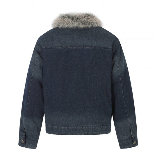 Herren Jeansjacke im Military‑Inspirierten Ornamentstil mit Kunstfellbesatz Shop Nory