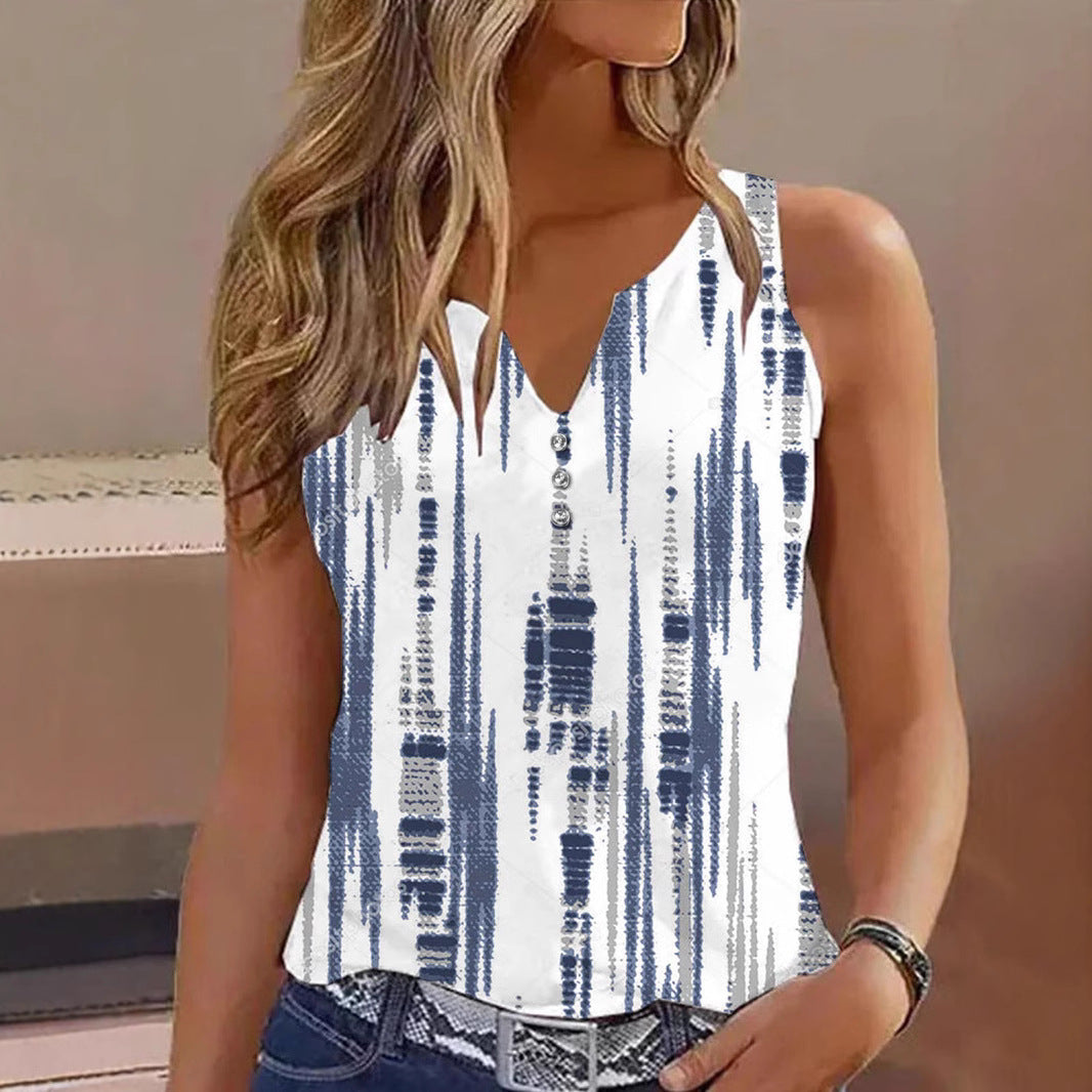 Damen Modisches ärmelloses Oberteil mit V-Ausschnitt und Glitzerprint Shopnory