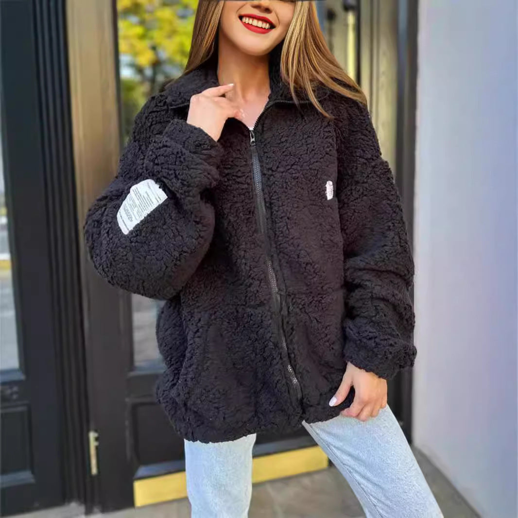 Damen Kuschelige Fleecejacke mit praktischen Taschen und hohen Kragen