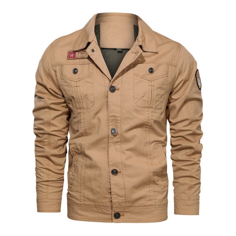 Herren Military‑inspirierte Canvas‑Fieldjacke mit kontrastierenden Ziernähten und Brustklappen Shop Nory