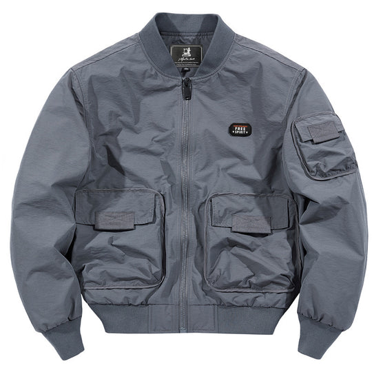 Herren leichter Nylon-Bomber im Utility-Look mit Mehrfachtaschen und Rippbündchen Shop Nory