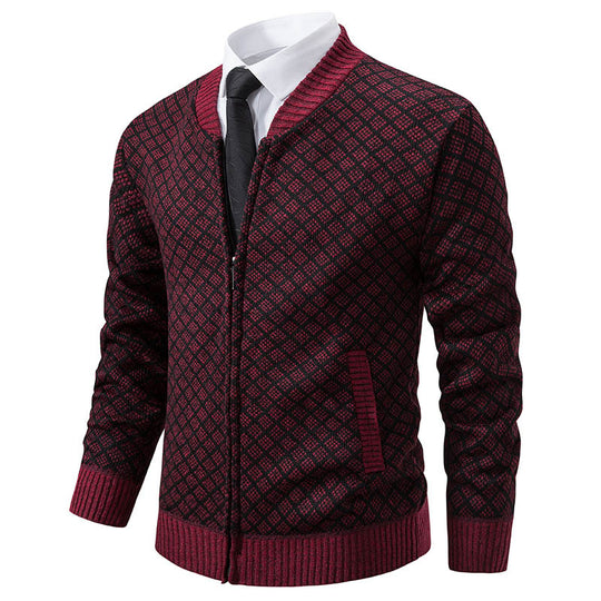 Herren Strick-Zipjacke mit feinem Jacquard‑Muster, durchgehendem Reißverschluss und geripptem Saum Shop Nory