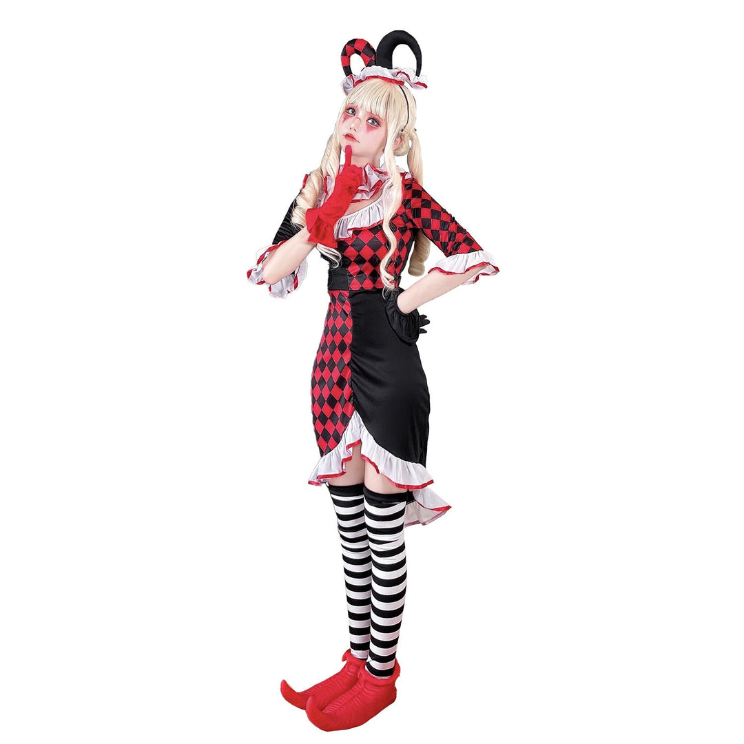 Mädchen Clownkostüm mit verspielt gestreiftem Strumpf und Hut Shop Nory