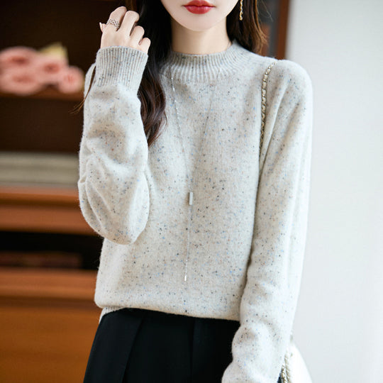 Damen Mélange-Feinstrickpullover mit kurzem Stehkragen und lockerer Silhouette Shop Nory