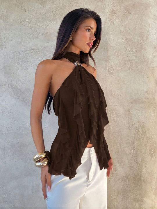 Damen Top mit asymmetrischem Schnitt und dekorativen Rüschen