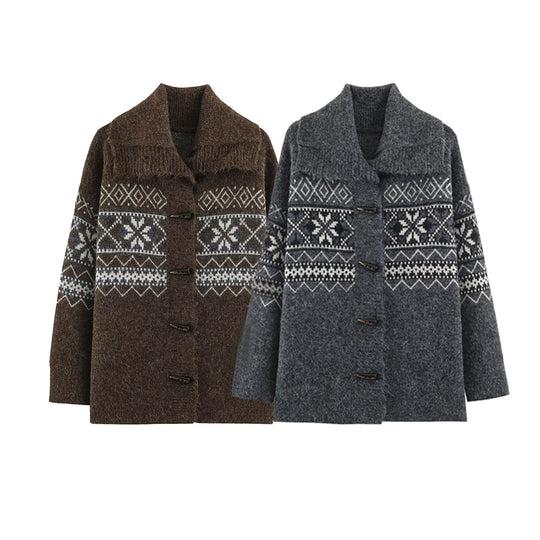 Damen Norwegisch gemusterter Wollmix-Dufflecoat mit Schalkragen und Knebelverschlüssen Shop Nory