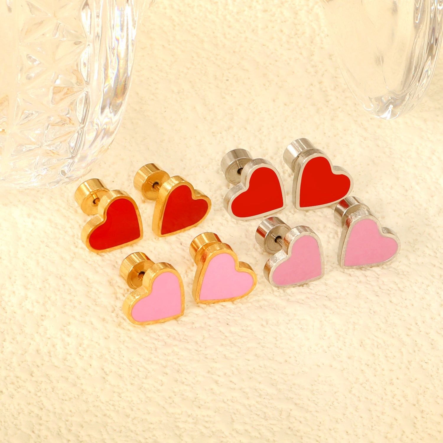 Damen Herzförmige Edelstahl Ohrringe mit buntem Enamel Shop Nory