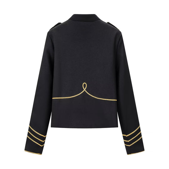 Damen Militärinspirierte Kurzjacke mit Stehkragen und goldenen Zierstreifen Shop Nory