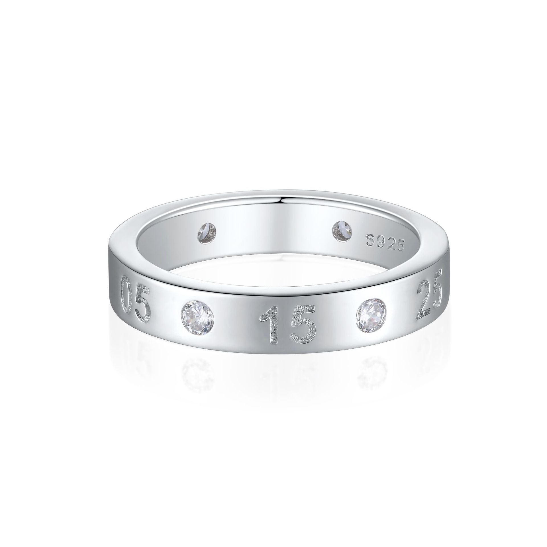 Damen eleganter Ring mit funkelnden Zirkonia und gravierten Zahlen Shop Nory
