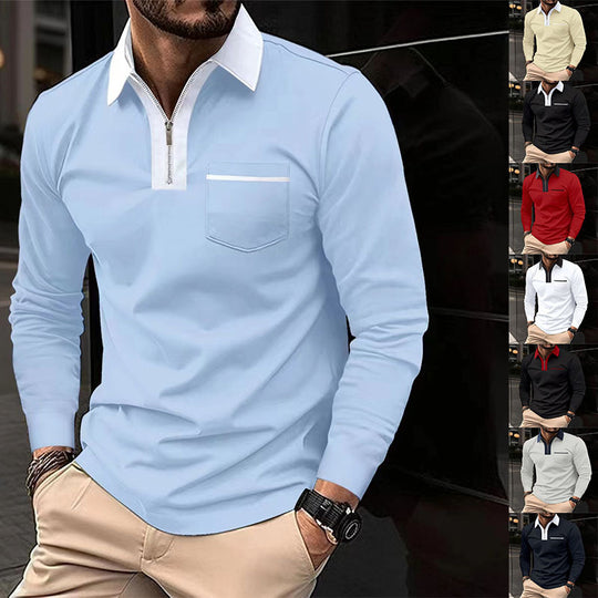 Herren Langarm-Poloshirt mit Halbzip, Kontrastkragen & Brusttasche Shop Nory
