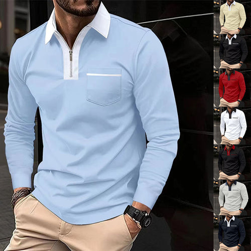 Herren Langarm-Poloshirt mit Halbzip, Kontrastkragen & Brusttasche Shop Nory