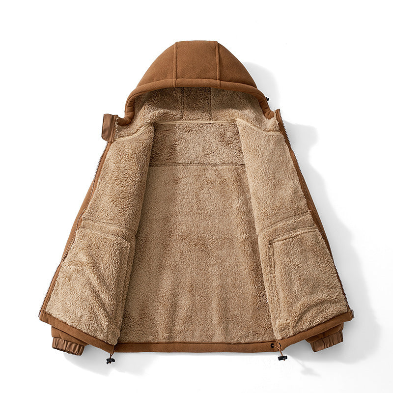 Herren Kapuzen-Fleecejacke mit Teddy-Innenfutter, durchgehendem Reißverschluss und winddichten Bündchen Shop Nory