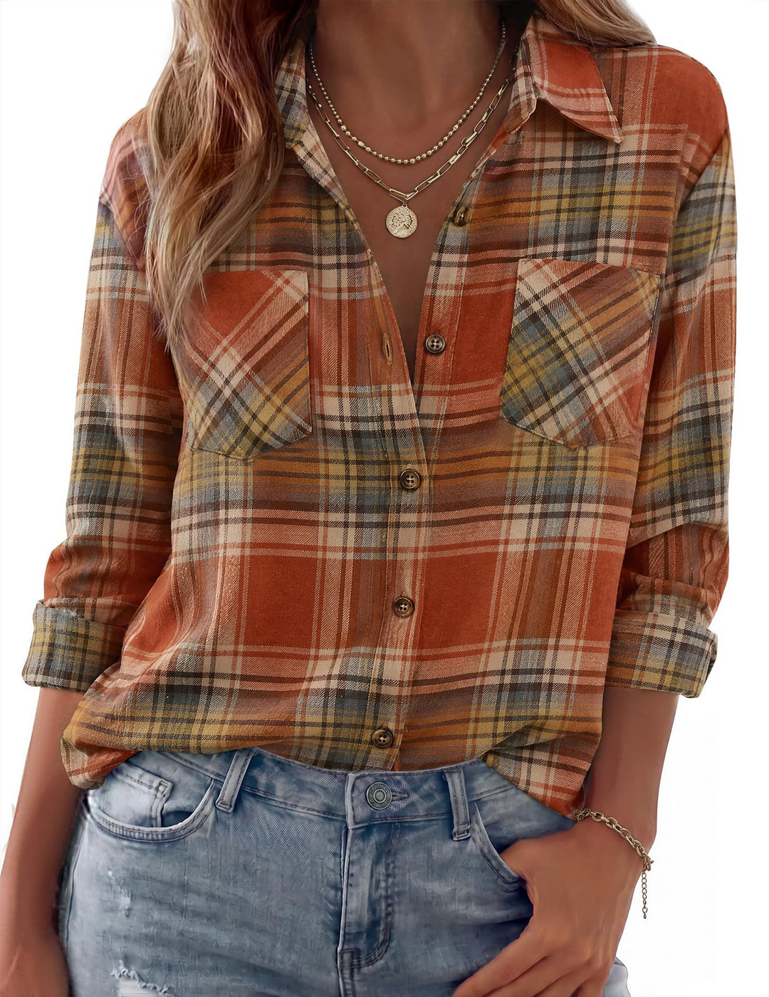 Damen Karierte Oversize-Hemdjacke aus Flanell mit Brusttaschen Shop Nory