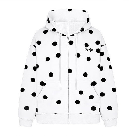 Damen Kapuzen-Sweatjacke mit durchgehendem Reißverschluss, Oversize-Schnitt und Polka-Dot-Print Shop Nory