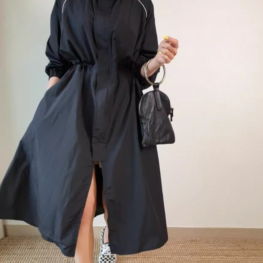 Damen Leichter Windbreaker-Mantel mit taillierendem Tunnelzug und Raglanärmeln Shop Nory
