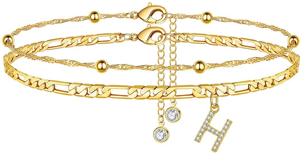 Damen Fußkettchen mit personalisiertem Anhänger und funkelnden Zirkonia-Elementen Shop Nory