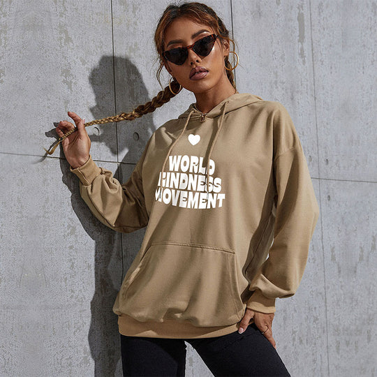 Damen Lässiger Oversize-Kapuzenpullover mit Statement-Print, Kängurutasche und Rippbündchen Shop Nory