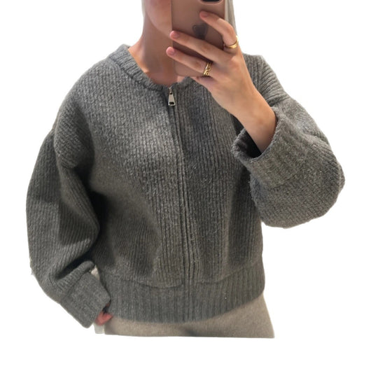 Damen Oversize gerippter Kurzpullover mit Halbzip und überschnittener Schulter Shop Nory