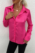 Damen Satinbluse mit elegantem Kragen und durchgehender Knopfleiste