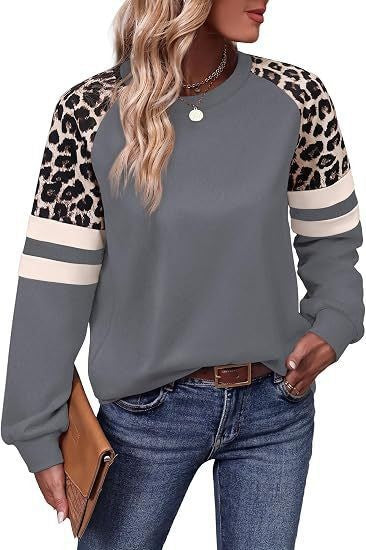 Damen Sweatshirt mit Raglanärmeln, Leo‑Print und Kontraststreifen Shop Nory
