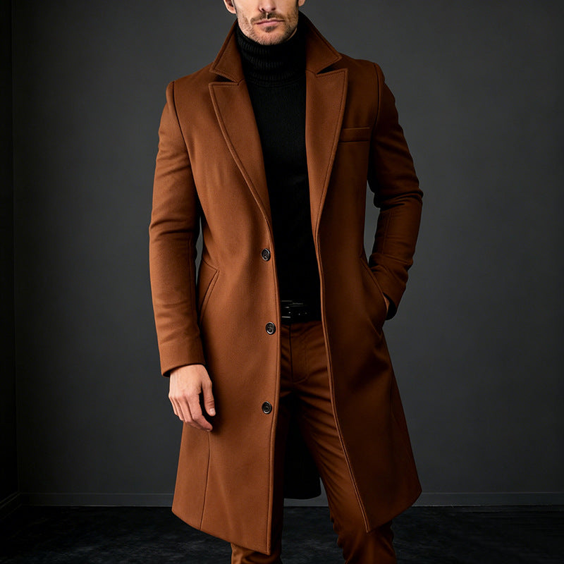 Herren Eleganter einreihiger Langmantel aus Wollmix mit schmaler Silhouette und Reverskragen Shop Nory