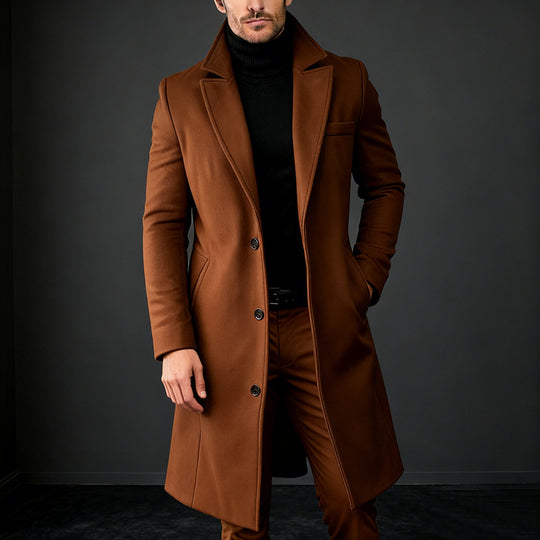 Herren Eleganter einreihiger Langmantel aus Wollmix mit schmaler Silhouette und Reverskragen Shop Nory