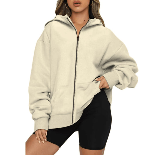 Damen nan leichte Zip-Kapuzenjacke im Relaxed-Fit mit Kängurutasche und gerippten Bündchen Shop Nory