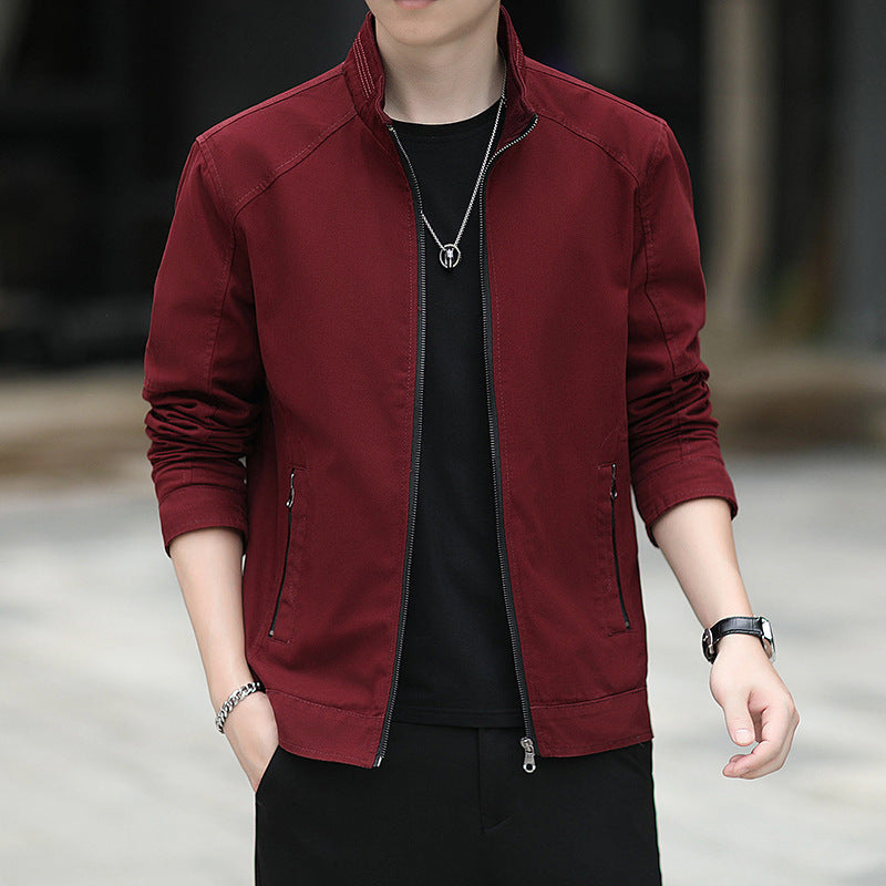 Herren Minimalistische Utility-Übergangsjacke aus Baumwoll-Canvas mit Stehkragen und Reißverschlusstaschen Shop Nory