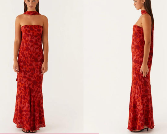 Damen Elegantes Langarm Abendkleid im Blumendesign