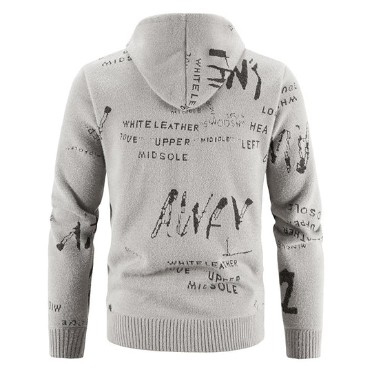 Herren Strick-Kapuzenjacke mit durchgehendem Reißverschluss, grafischem Allover-Print und Eingrifftaschen Shop Nory