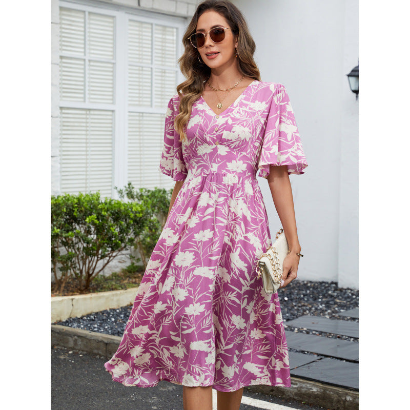 Damen Blumenmuster Wickelkleid