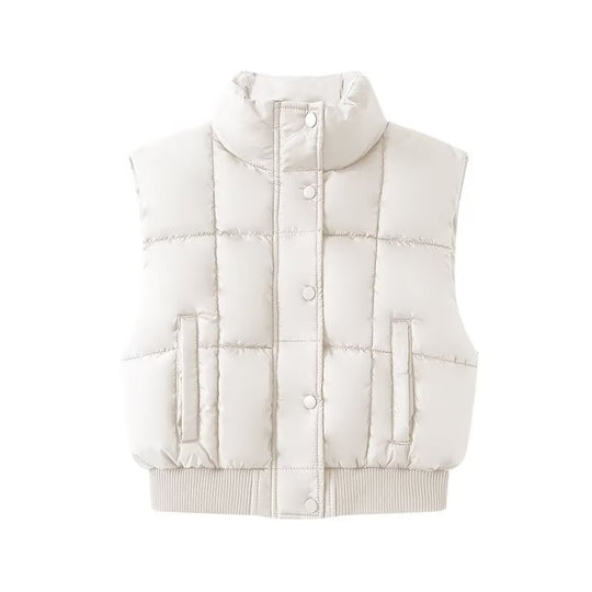 Damen Gesteppte Cropped-Pufferweste mit Stehkragen und geripptem Saum Shop Nory