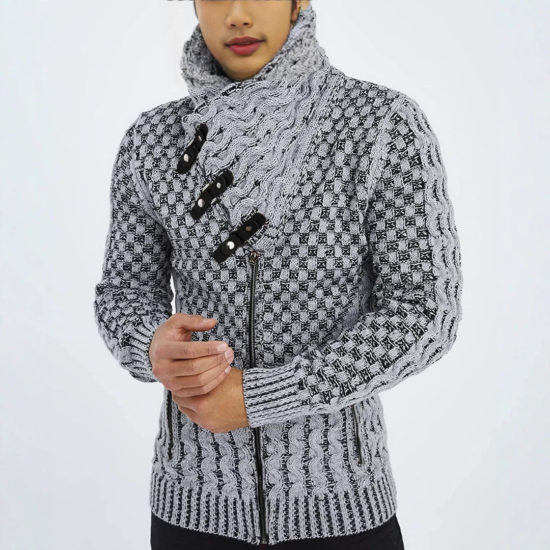 Herren Grobstrick-Cardigan mit asymmetrischem Wickelkragen und Reißverschluss Shop Nory
