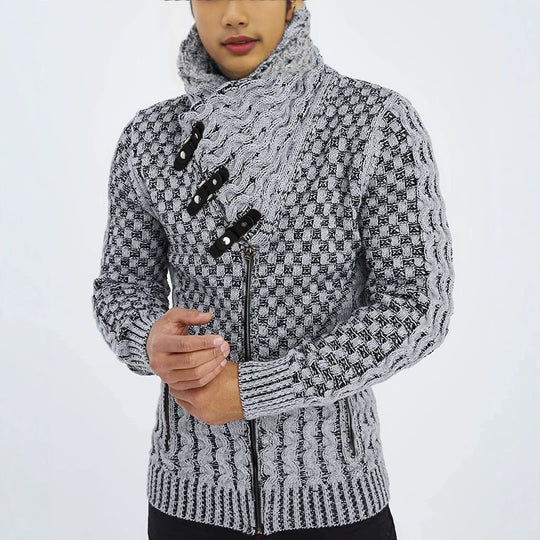 Herren Grobstrick-Cardigan mit asymmetrischem Wickelkragen und Reißverschluss Shop Nory