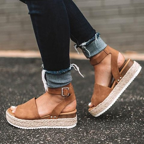 Damen Plateau-Sandalen mit verstellbarem Riemen