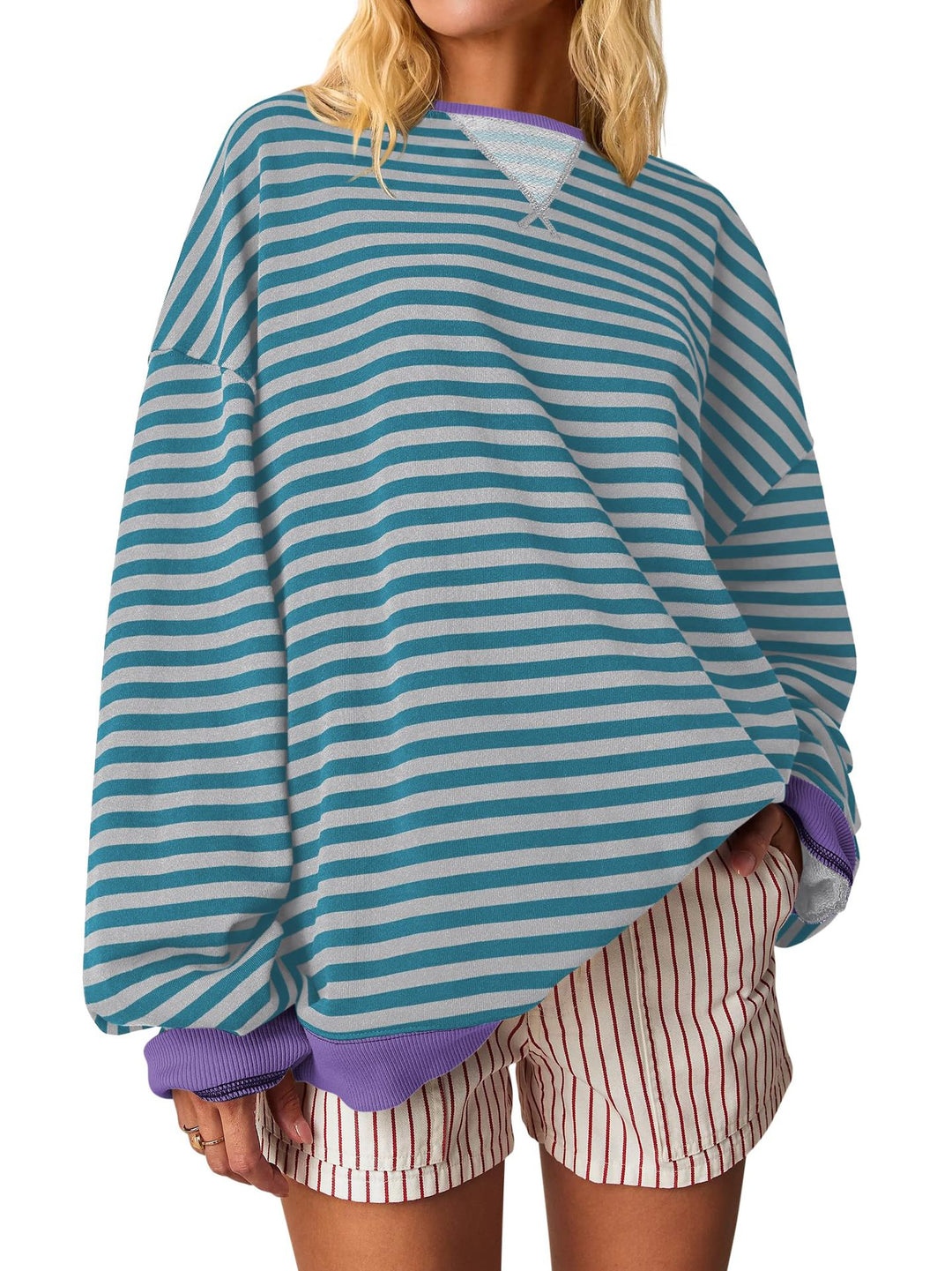 Damen Oversized gestreifter Sweatshirt