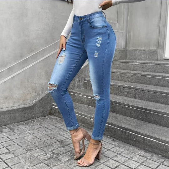Damen Shaping-Skinny-Jeans im Used-Look mit hohem Bund und Stretchform Shop Nory