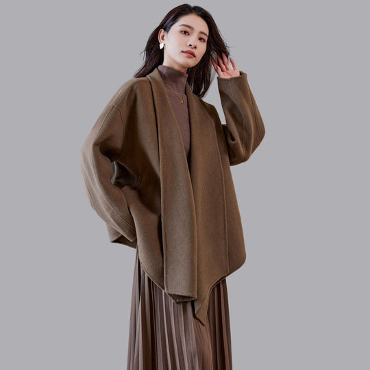 Damen Oversize-Mantel aus Wollmix mit offenem Schalkragen und asymmetrischem Saum Shop Nory