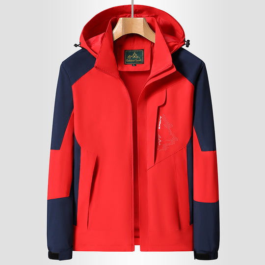 Damen Softshell‑Trekkingjacke mit atmungsaktiver Membran, verstellbarer Kapuze und Colorblock-Design Shop Nory