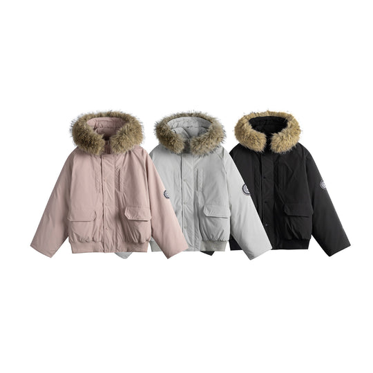 Herren Kurzparka-Bomber mit Kunstfellbesetzter Kapuze und robuster Thermoisolierung Shop Nory