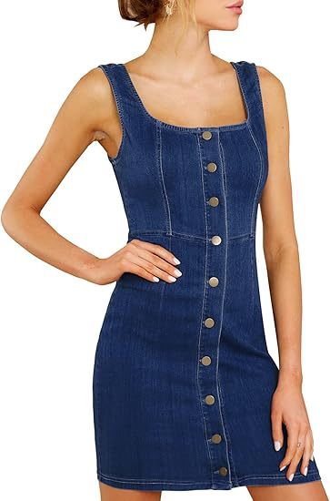 Damen Enganliegendes Jeanskleid mit durchgehender Knopfleiste und quadratischem Ausschnitt Shop Nory