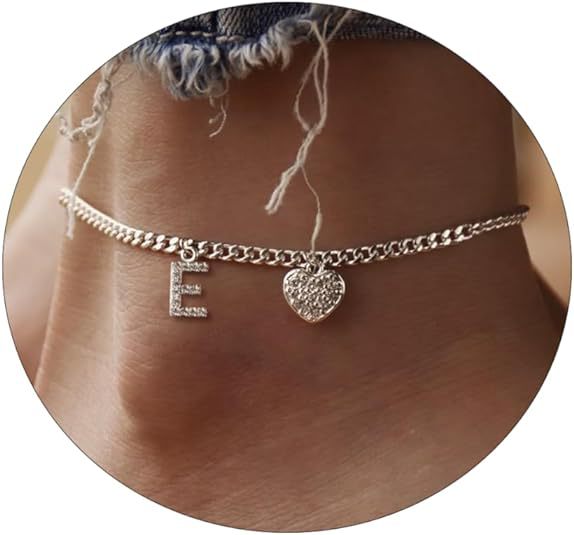 Damen Fußkettchen mit personalisiertem Buchstaben und funkelndem Herzanhänger Shop Nory