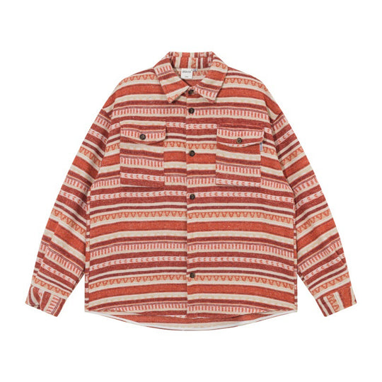 Unisex Oversize-Strickshirtjacke im Ethno‑Streifenmuster mit Pattentaschen Shop Nory