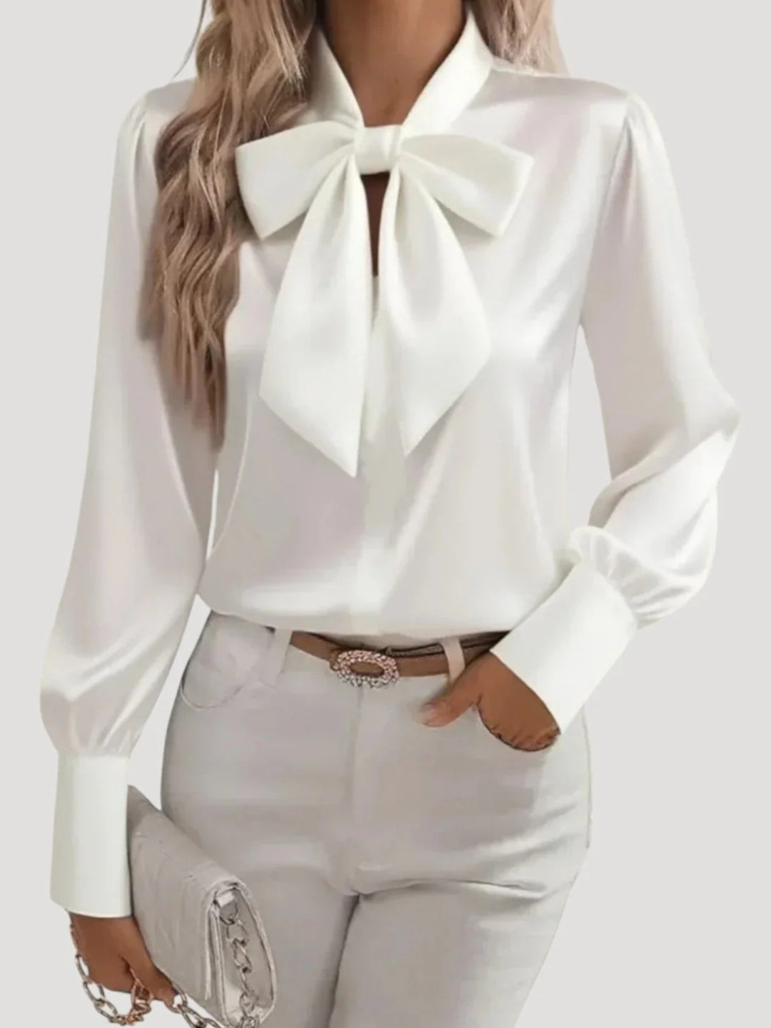 Damen elegante Bluse mit Schleifenkragen