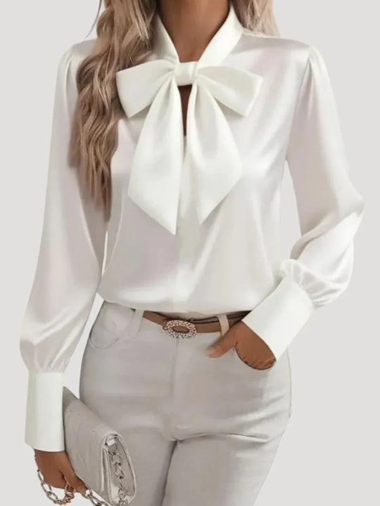 Damen elegante Bluse mit Schleifenkragen