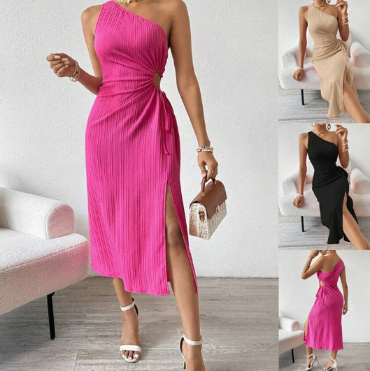 Damen Einseitig geschnittenes Midikleid mit Rippstruktur, Cut-Out und seitlichem Schlitz Shop Nory