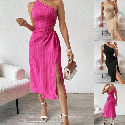 Damen Einseitig geschnittenes Midikleid mit Rippstruktur, Cut-Out und seitlichem Schlitz Shop Nory