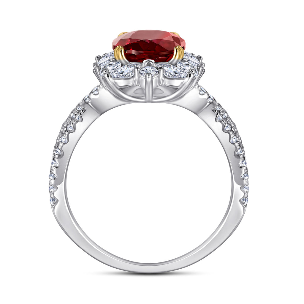 Damen Luxus Verlobungsring mit ovalem Rubin und funkelnden Zirkonia Shop Nory