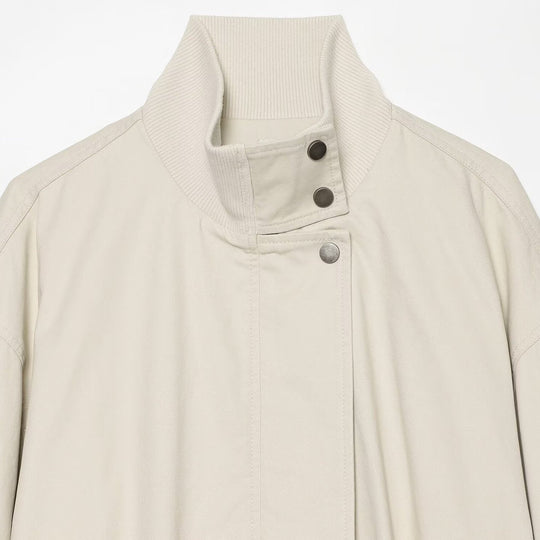 Damen Oversized Blousonjacke mit hohem Rippkragen, Druckknopfleiste und elastischem Saum Shop Nory