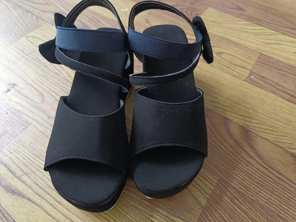 Damen Wedge-Sandalen mit dekorativem Schleifen-Detail und elastischem Riemen
